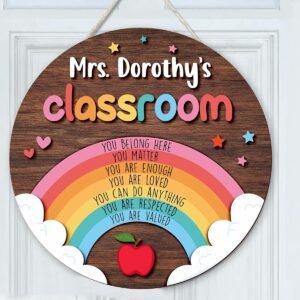 Personalized Teacher Name Classroom Door Sign, Teacher Gifts, Teachers Appreciation Gift, Classroom Door Hanger, Rainbow Classroom Decor