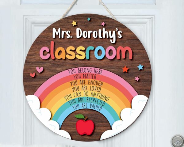 Personalized Teacher Name Classroom Door Sign, Teacher Gifts, Teachers Appreciation Gift, Classroom Door Hanger, Rainbow Classroom Decor