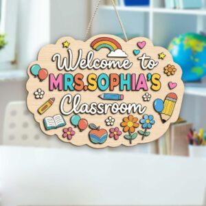 Custom Name Teacher Door Sign, Personalized Classroom Door Hanger, Custom Teacher Gift Sign