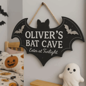 Personalized Halloween Door Signs, Bat Wall Hangings