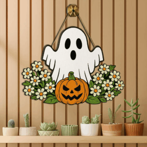 Halloween Ghost Pumpkin Door Hanger Spooky Cute Fall Decor
