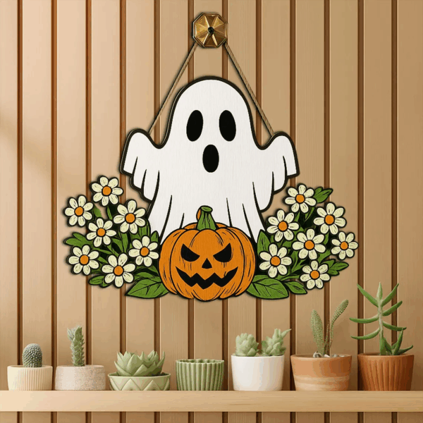 Halloween Ghost Pumpkin Door Hanger Spooky Cute Fall Decor