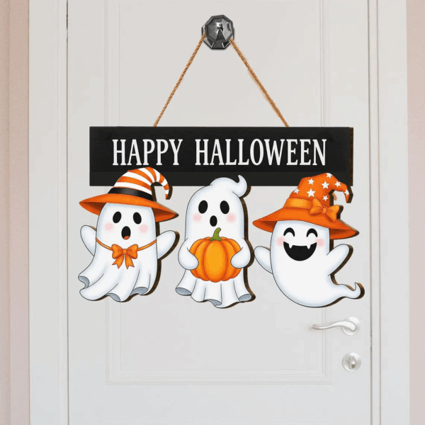 Happy Halloween Door Sign, Funny Ghost Door Hanger, Happy Halloween Front Door Decor, Halloween Ghost Decor