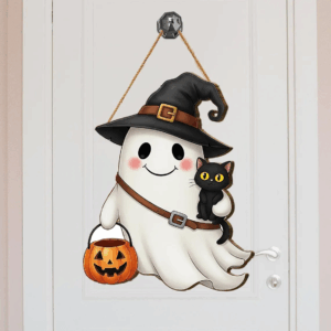 Halloween Ghost Door Sign, Ghost Door Hanger, Happy Halloween Front Door Decor, Halloween Ghost Decor, Fall Door Sign