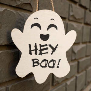 Personalized Ghost Door Hanger Hey Boo Halloween Wood Sign, Custom Front Door Decor