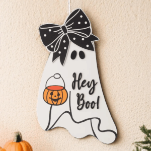 Wooden Ghost Door Hanger Boo Y'all Cute Halloween Porch Welcome Sign