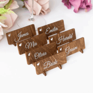 Wood Place Names As Pendants After The Wedding, Gift For Guests, Rustic Place Cards, Freestanding Name Tags With Holders