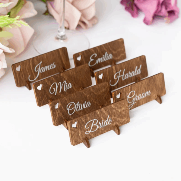 Wood Place Names As Pendants After The Wedding, Gift For Guests, Rustic Place Cards, Freestanding Name Tags With Holders