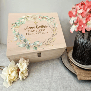 Personalized Baptism Wood Keepsake Box, First Communion, Christening Gift Box