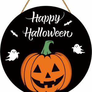 Halloween Door Decorations Cute Pumpkin Decor Happy Halloween Wreath Sign Wooden Front Door Hanger Bat Ghost Pumpkin