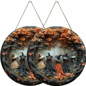 Halloween Hanging Door Wooden Wall Decor Sign, Upgrade Creative Round Door Sign Made of Wood