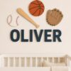 Custom Sports Theme Baby Name Sign, Personalized Wood Name Plaque For Boy Nursery, Wall Art Decor For Kids Room - Style 1