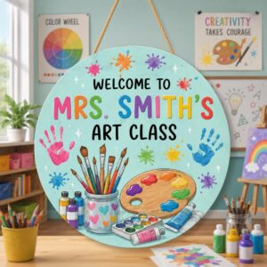 Personalized Art Teacher Sign, Custom Classroom Door Sign, Art Class Teacher Gift, School Decor For Art Teacher