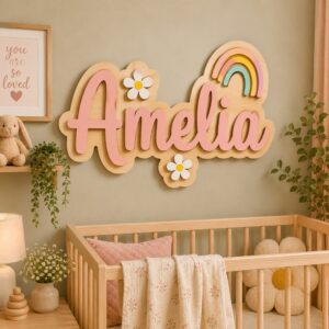 Personalized Baby Name Sign, Custom Wood Name Plaque, Nursery Wall Decor For Baby Girl, Unique Baby Shower Gift - Style 1