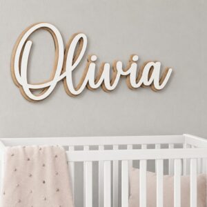 Personalized Baby Name Sign For Nursery, Custom Wood Name Plaque, Wooden Sign For Kids Room Wall Decor - Style 2