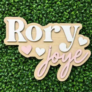 Personalized Baby Name Sign For Nursery Wall - Custom Wooden Name Decor, Wood Nameplate With Hearts, Baby Girl Shower Gift