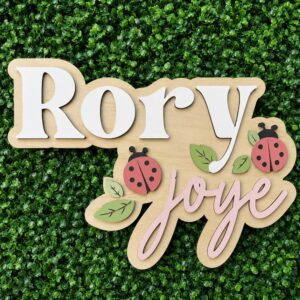Personalized Baby Name Sign For Nursery Wall - Custom Wooden Name Decor, Wood Nameplate With Ladybugs, Baby Girl Shower Gift
