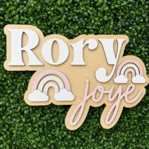 Personalized Baby Name Sign For Nursery Wall - Custom Wooden Name Decor, Wood Nameplate With Rainbow, Baby Girl Shower Gift