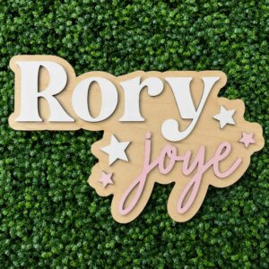 Personalized Baby Name Sign For Nursery Wall - Custom Wooden Name Decor, Wood Nameplate With Stars, Baby Shower Gift For Boys Girls