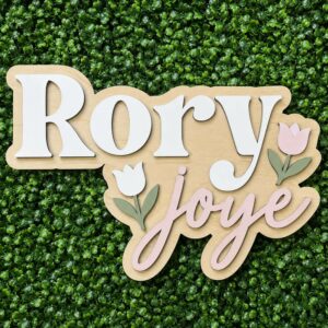 Personalized Baby Name Sign For Nursery Wall - Custom Wooden Name Decor, Wood Nameplate With Tulips, Baby Girl Shower Gift