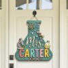 Personalized Science Teacher Name Sign For Classroom Door, Custom Wood Beaker Flask Decor, Chemistry Biology Laboratory Welcome Classroom Door Hanger