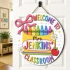 Personalized Teacher Name Sign For Classroom Door, Custom Wood Crayons Box Sign Decor, Welcome To Classroom Door Hanger, Teacher Appreciation Gift