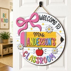 Personalized Teacher Name Sign For Classroom Door, Custom Wood Pencil Welcome Sign, Back To School Classroom Decor, Teacher Appreciation Gift