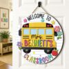 Personalized Teacher Name Sign For Classroom Door, Custom Wood School Bus Sign Decor, Welcome To Classroom Door Hanger, Teacher Appreciation Gift