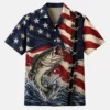 American Flag Fishing Hawaiian Shirt, Patriotic Fisherman Shirt, Bass Fishing Button Up, Usa Angler Gift, Fourth Of July Apparel - Style 1