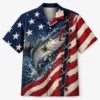 American Flag Fishing Hawaiian Shirt, Patriotic Fisherman Shirt, Bass Fishing Button Up, Usa Angler Gift, Fourth Of July Apparel - Style 2