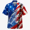 American Flag Fishing Hawaiian Shirt, Patriotic Fisherman Shirt, Bass Fishing Button Up, Usa Angler Gift, Fourth Of July Apparel - Style 3