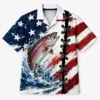 American Flag Fishing Hawaiian Shirt, Patriotic Fisherman Shirt, Bass Fishing Button Up, Usa Angler Gift, Fourth Of July Apparel - Style 4