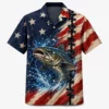American Flag Fishing Hawaiian Shirt, Patriotic Fisherman Shirt, Bass Fishing Button Up, Usa Angler Gift, Fourth Of July Apparel - Style 5