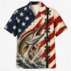 American Flag Fishing Hawaiian Shirt, Patriotic Fisherman Shirt, Bass Fishing Button Up, Usa Angler Gift, Fourth Of July Apparel - Style 6