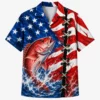 American Flag Fishing Hawaiian Shirt, Patriotic Fisherman Shirt, Bass Fishing Button Up, Usa Angler Gift, Fourth Of July Apparel - Style 7
