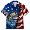 American Flag Fishing Hawaiian Shirt, Patriotic Fisherman Shirt, Bass Fishing Button Up, Usa Angler Gift, Fourth Of July Apparel - Style 9