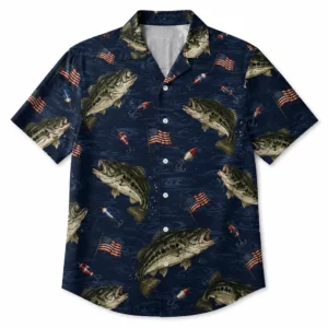 Bass Fishing Hawaiian Shirt, Patriotic American Flag, Shirt Men Women Summer Beach Button-Up - Style 2