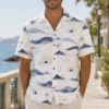 Coastal Hawaiian Shirt For Men Women, Ocean Wave Sunrise Aloha Button Down Shirt, Beach Vacation Resort Cruise Summer Casual Wear