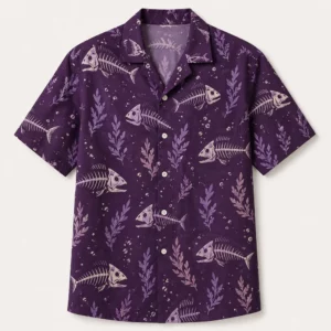 Fish Bone Hawaiian Shirt For Men And Women, Tropical Skeleton Fish Aloha Button Down Beach Vacation Shirt - Style 1
