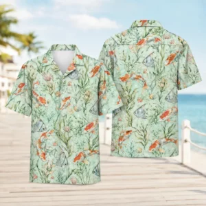 Fish Hawaiian Shirt For Men Women, Tropical Ocean Fish Print Aloha Button Down Shirt, Beach Vacation Summer Resort Cruise Casual Wear - Style 2