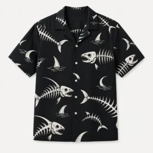 Hawaiian Shirt For Men Women, Fish Bone Tropical Aloha Shirt, Funny Beach Vacation Button Down Shirt - Style 1