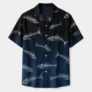 Hawaiian Shirt For Men Women, Fish Bone Tropical Aloha Shirt, Funny Beach Vacation Button Down Shirt - Style 2