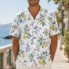 Lemon Hawaiian Shirt For Men Women, Citrus Botanical Aloha Button Down Shirt, Beach Vacation Resort Cruise Summer Casual Wear