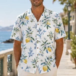 Lemon Hawaiian Shirt For Men Women, Citrus Botanical Aloha Button Down Shirt, Beach Vacation Resort Cruise Summer Casual Wear
