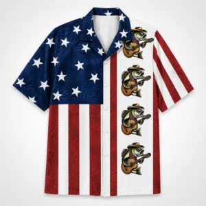 Patriotic Fish Hawaiian Shirt Unisex, Usa Flag Fishing Shirt Button Up, American Flag Bass Fish Shirt, 4Th Of July Gift - Style 1