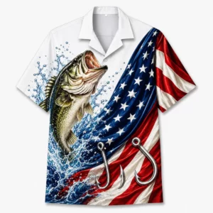 Patriotic Fish Hawaiian Shirt Unisex, Usa Flag Fishing Shirt Button Up, American Flag Fish Shirt, 4Th Of July Gift - Style 1