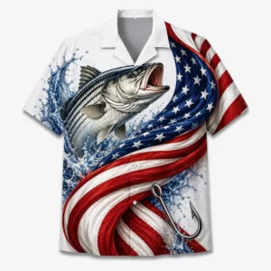 Patriotic Fish Hawaiian Shirt Unisex, Usa Flag Fishing Shirt Button Up, American Flag Fish Shirt, 4Th Of July Gift - Style 2