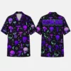 Personalized Alien Mushroom Neon Hawaiian Shirt For Men And Women, Short Sleeve Quirky Psychedelic Galactic Vacation Print, Custom Name Summer Button Down