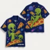 Personalized Alien Pizza Space Hawaiian Shirt For Men And Women, Short Sleeve Funny Sci-Fi Galaxy Party, Custom Name Summer Button Down - Style 7