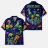 Personalized Alien Pizza Space Hawaiian Shirt For Men And Women, Short Sleeve Funny Sci-Fi Galaxy Party, Custom Name Summer Button Down - Style 9